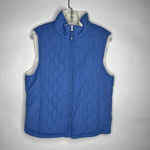 Free Country Reversible Quilted Puffer Vest‎ Womens M Blue Plush Fleece Jacket